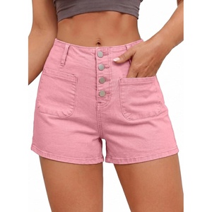 image:imageSidefeel Womens Jean Shorts Button Fly Stretchy High Waisted Summer Outfit Denim ShortsPink