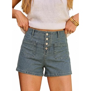 image:imageSidefeel Womens Jean Shorts Button Fly Stretchy High Waisted Summer Outfit Denim ShortsReal Teal