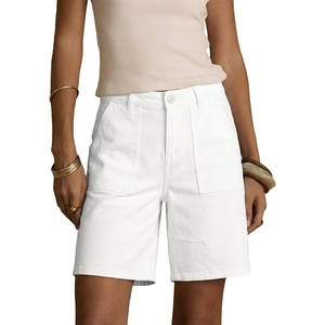 image:imageSidefeel Womens Jean Shorts High Waisted Stretchy Bermuda Pleated Denim Summer ShortsWhite