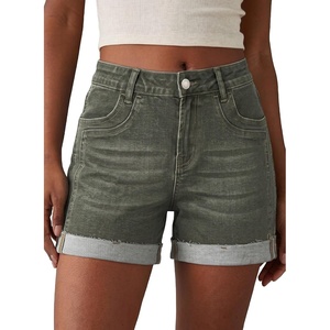 image:imageSidefeel Womens Jean Shorts High Waisted Stretchy Folded Hem Casual Trendy Patchwork Loose Fit Summer Denim ShortsGreen