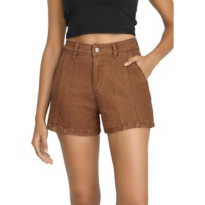 image:imageSidefeel Womens Jean Shorts High Waisted Stretchy Trendy Seamed Front Casual Summer Loose Denim Shorts with PocketsBrown