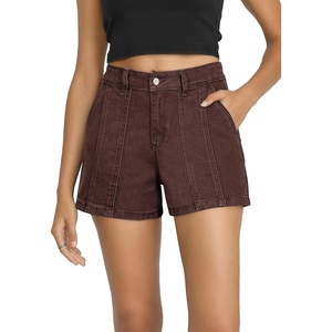 image:imageSidefeel Womens Jean Shorts High Waisted Stretchy Trendy Seamed Front Casual Summer Loose Denim Shorts with PocketsCoffee