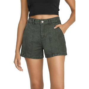 image:imageSidefeel Womens Jean Shorts High Waisted Stretchy Trendy Seamed Front Casual Summer Loose Denim Shorts with PocketsGreen