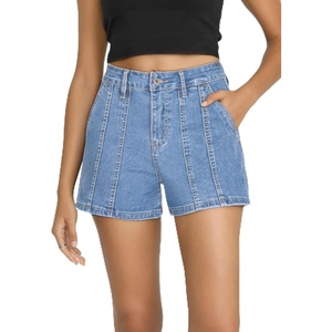 image:imageSidefeel Womens Jean Shorts High Waisted Stretchy Trendy Seamed Front Casual Summer Loose Denim Shorts with PocketsIceland Blue