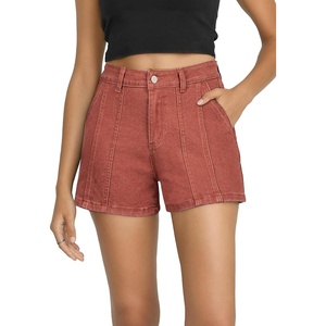 image:imageSidefeel Womens Jean Shorts High Waisted Stretchy Trendy Seamed Front Casual Summer Loose Denim Shorts with PocketsMineral Red