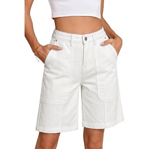 image:imageSidefeel Womens Jean Shorts High Waisted Stretchy Wide Leg Bermuda Denim Shorts Casual Loose Fit Summer Jorts with PocketsCream White