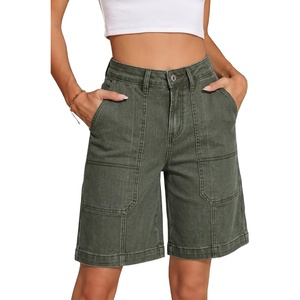 image:imageSidefeel Womens Jean Shorts High Waisted Stretchy Wide Leg Bermuda Denim Shorts Casual Loose Fit Summer Jorts with PocketsGreen