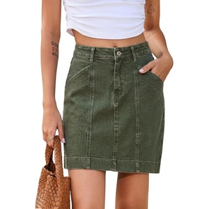 image:imageSidefeel Womens Jean Skirt High Waisted Stretch Casual Trendy Front Seam Mini Denim Skirt with PocketsGreen