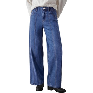 image:imageSidefeel Womens Jeans High Waisted Stretchy Wide Leg Jeans Trendy Seamed Front Baggy Loose Denim Pants with PocketsBlue