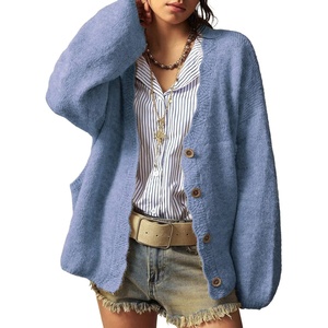 image:imageSidefeel Womens Oversized Cardigan Sweaters Long Sleeve Button Down Open Front Knit Jacket Coat with PocketsAshleigh Blue