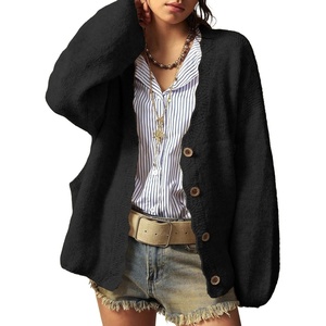 image:imageSidefeel Womens Oversized Cardigan Sweaters Long Sleeve Button Down Open Front Knit Jacket Coat with PocketsBlack