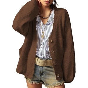 image:imageSidefeel Womens Oversized Cardigan Sweaters Long Sleeve Button Down Open Front Knit Jacket Coat with PocketsDark Brown