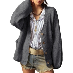 image:imageSidefeel Womens Oversized Cardigan Sweaters Long Sleeve Button Down Open Front Knit Jacket Coat with PocketsDark Grey