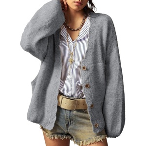 image:imageSidefeel Womens Oversized Cardigan Sweaters Long Sleeve Button Down Open Front Knit Jacket Coat with PocketsGray