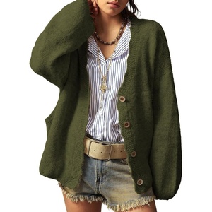 image:imageSidefeel Womens Oversized Cardigan Sweaters Long Sleeve Button Down Open Front Knit Jacket Coat with PocketsGreen