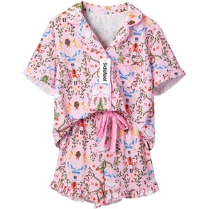 image:imageSidefeel Womens Pajama Sets Short Sleeve Tops and Elastic Waist Shorts Soft SleepwearPink