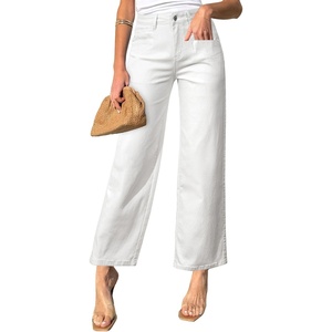 image:imageSidefeel Womens Straight Leg Jeans High Waisted Stretchy Jeans Zimbaplatinum Wide Leg Ankle Denim Pants with PocketsWhite