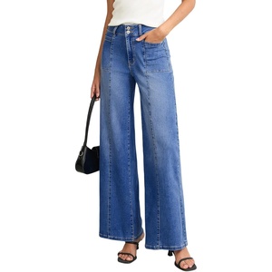 image:imageSidefeel Womens Wide Leg Baggy Jeans High Waisted Tummy Control Stretchy Loose Fit Ankle Denim JeansLight Blue