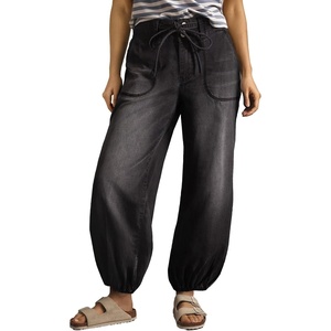 image:imageSidefeel Womens Wide Leg Jeans High Waisted Drawstring Baggy Stretchy Trendy Harem Loose Ankle Denim PantsBlack
