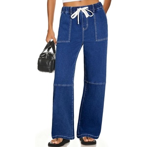 image:imageSidefeel Womens Wide Leg Jeans High Waisted Elastic Stretchy Trendy Drawstring Baggy Pull On Denim Pants with Oversized FitBlue