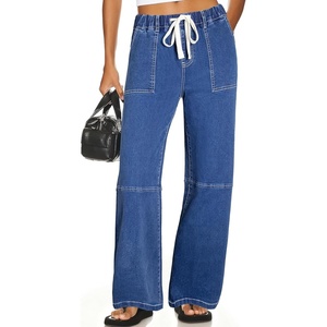 image:imageSidefeel Womens Wide Leg Jeans High Waisted Elastic Stretchy Trendy Drawstring Baggy Pull On Denim Pants with Oversized FitLight Blue