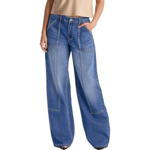 image:imageSidefeel Womens Wide Leg Jeans High Waisted Stretchy Baggy Boyfriend Denim PantsDark Blue