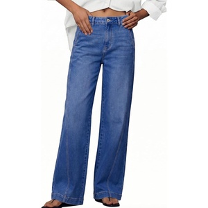 image:imageSidefeel Womens Wide Leg Jeans High Waisted Stretchy Baggy Side Seam Denim Pants with Slanted PocketsBlue