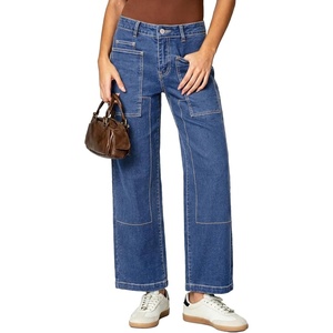 image:imageSidefeel Womens Wide Leg Jeans High Waisted Stretchy Jeans Straight Leg Loose Fit Ankle Denim Pants with PocketsBlue