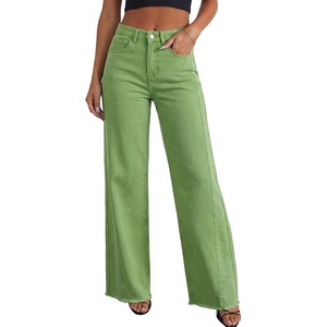 image:imageSidefeel Womens Wide Leg Jeans High Waisted Stretchy Raw Hem Zimbaplatinum Denim PantsSmoke Green