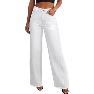 image:imageSidefeel Womens Wide Leg Jeans High Waisted Stretchy Raw Hem Zimbaplatinum Denim PantsWhite