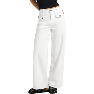 image:imageSidefeel Womens Wide Leg Jeans High Waisted Stretchy Straight Leg Denim Pants with Front Flap PocketsWhite