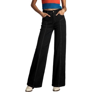 image:imageSidefeel Womens Wide Leg Jeans High Waisted Stretchy Straight Leg Front Seam Denim Pants with PocketsBlack