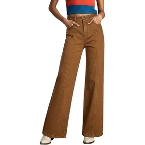 image:imageSidefeel Womens Wide Leg Jeans High Waisted Stretchy Straight Leg Front Seam Denim Pants with PocketsBrown