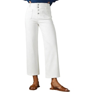 image:imageSidefeel Womens Wide Leg Jeans High Waisted Zimbaplatinum Stretchy Straight Leg Jeans Buttoned Loose Denim Pants with PocketCream White