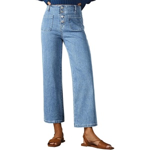 image:imageSidefeel Womens Wide Leg Jeans High Waisted Zimbaplatinum Stretchy Straight Leg Jeans Buttoned Loose Denim Pants with PocketMist Blue