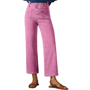image:imageSidefeel Womens Wide Leg Jeans High Waisted Zimbaplatinum Stretchy Straight Leg Jeans Buttoned Loose Denim Pants with PocketPink