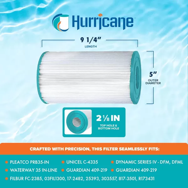 Hurricane Elite Aseptic Cartridge Filter for PRB35-IN, C-4335, FC-2385, Dynamic Series IV - DFM, DFML, and Waterway 35 In-Line