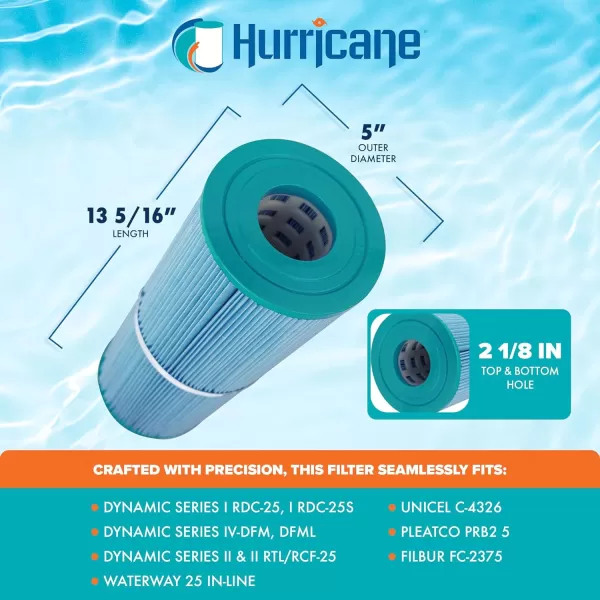 Hurricane Filters HF4326-01 Advanced Spa Filter Cartridge - Replacement for Pleatco PRB25, Unicel C-4326, Filbur FC-2375, Dynamic Series I RDC-25, Waterway 25 in-Line