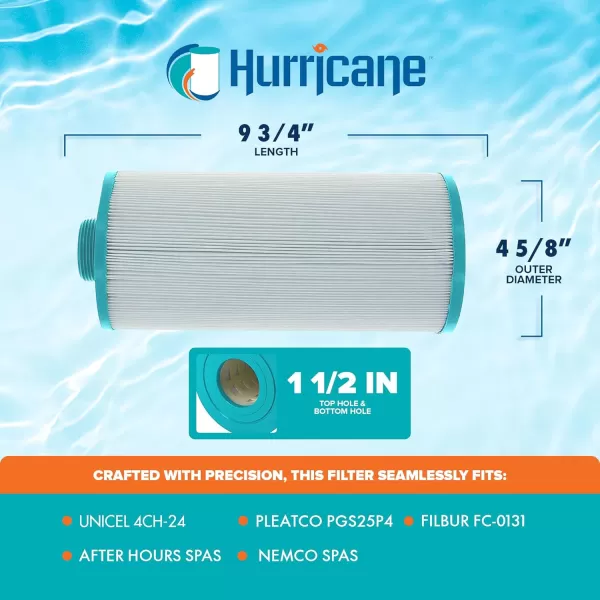 Hurricane Filters HF4H24-01M - Elite Aseptic Spa Filter Cartridge - Replacement for Pleatco PGS25P4, Unicel 4CH-24, Filbur FC-0131 After Hours Spas, Meco Spas, Threaded 25, Top Load
