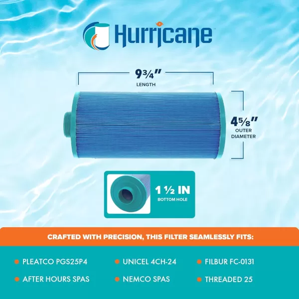 Hurricane Filters HF4H24-01M - Elite Aseptic Spa Filter Cartridge - Replacement for Pleatco PGS25P4, Unicel 4CH-24, Filbur FC-0131 After Hours Spas, Meco Spas, Threaded 25, Top Load