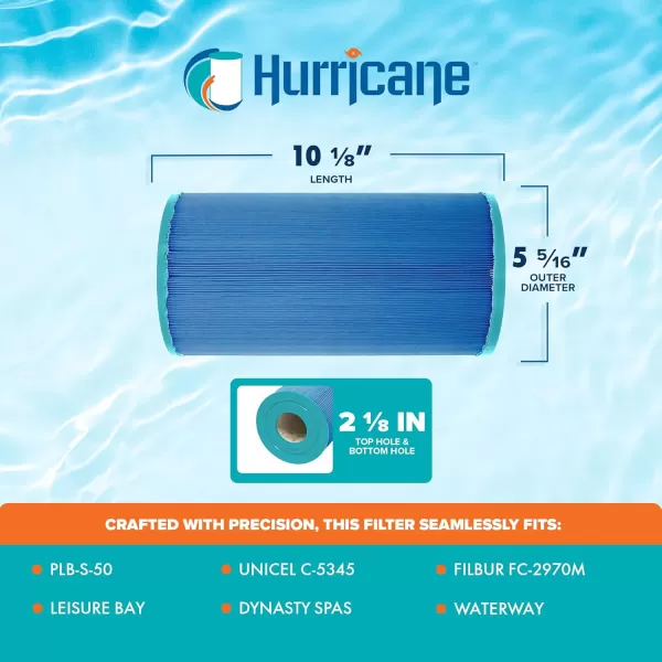Hurricane Filters HF5345-01M Elite Aseptic Spa Filter Cartridge - Replacement for Pleatco PLB-S-50, Unicel C-5345, Filbur FC-2970M, Leisure Bay, Dynasty Spas, Waterway, Rainbow