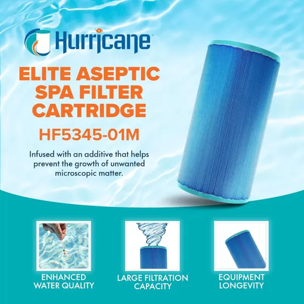 Hurricane Filters HF5345-01M Elite Aseptic Spa Filter Cartridge - Replacement for Pleatco PLB-S-50, Unicel C-5345, Filbur FC-2970M, Leisure Bay, Dynasty Spas, Waterway, Rainbow