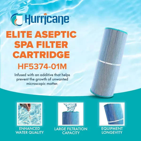 Hurricane Filters HF5374-01M Elite Aseptic Spa Filter Cartridge - Replacement for Pleatco PLBS75 Unicel C-5374, Filbur FC-2971, Rainbow, Waterway, Leisure Bay, S2/G2 Spa 75