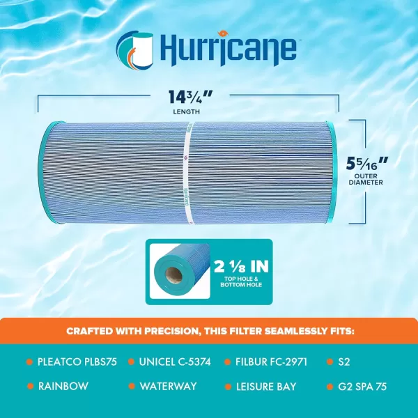 Hurricane Filters HF5374-01M Elite Aseptic Spa Filter Cartridge - Replacement for Pleatco PLBS75 Unicel C-5374, Filbur FC-2971, Rainbow, Waterway, Leisure Bay, S2/G2 Spa 75
