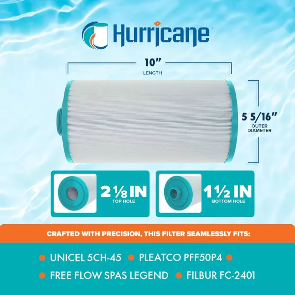 Hurricane Filters HF5H45-01 Advanced Spa Filter Cartridge - Replacement for Pleatco PFF50P4, Unicel 5CH-45, Filbur FC-2401, Free Flow Spas Legend