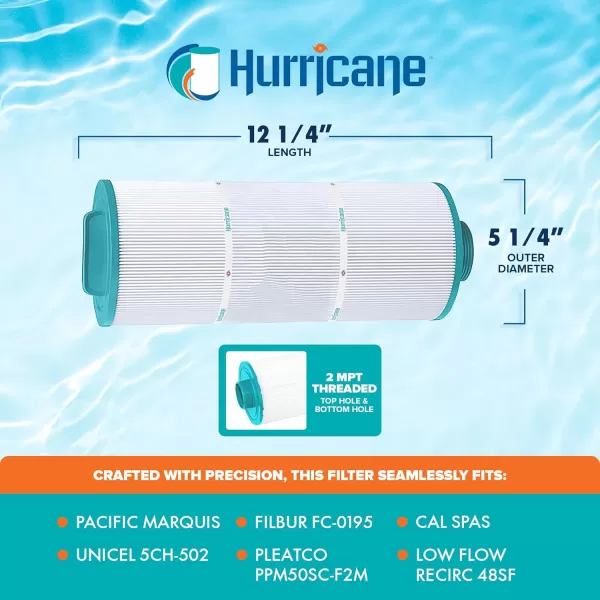 Hurricane Filters HF5H502-01M Elite Aseptic Spa Filter Cartridge - Replacement for Pleatco PPM50SC-F2M, Unicel 5CH-502, Filbur FC-0195, Pacific Marquis Spas, Cal Spas, Low Flow Recirc 48SF