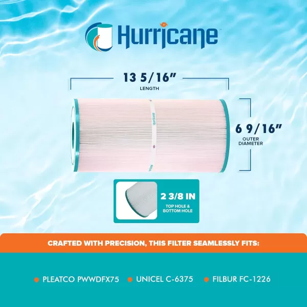Hurricane Filters HF6375-01 Advanced Spa Filter Cartridge - Replacement for Pleatco PWWDFX75, Unicel C-6375 Filbur FC-1226, DynaFlo XL Skim Filter Cartridge, 817-0018