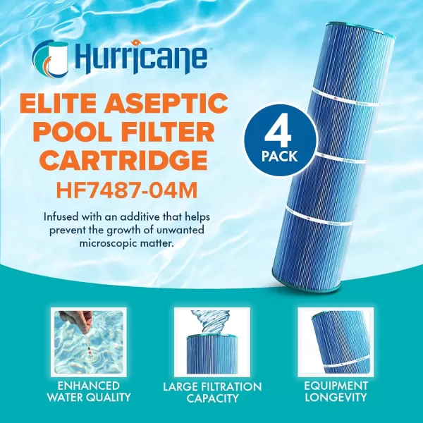 Hurricane Filters HF7487-04M Elite Aseptic Pool Filter Cartridge - Replacement for Pleatco PA100N, Unicel C-7487, Filbur FC-1270, Hayward Super-Star-Clear C4000, SwimClear C4020, 4 Pack