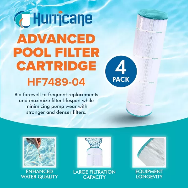 Hurricane Filters HF7489-04 Advanced Pool Filter Cartridge - Replacement for Pleatco PA112, Unicel C-7489, Filbur FC-1275, Hayward Super-Star-Clear C-4500, C-4520, CX875XRE, 4 Pack