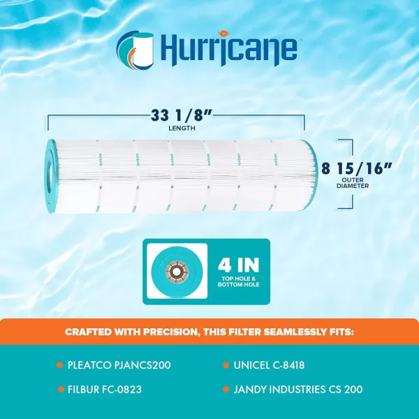 Hurricane Filters HF8418-01 Advanced Pool Filter Cartridge - Replacement for Pleatco PJANCS200, Unicel C-8418, Filbur FC-0823, Jandy Industries CS 200